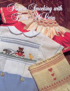 Picture, Smocking, Ellen, McCarn, 48, page, booklet, 7, 12, color, designs, 24, yoke, neck, borders, 100, step, illustrations, cable, stitch, Stacking, Decorative, Back, Smocking